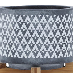 CERAMIC 5" AZTEC PLANTER ON WOODEN STAND, GRAY