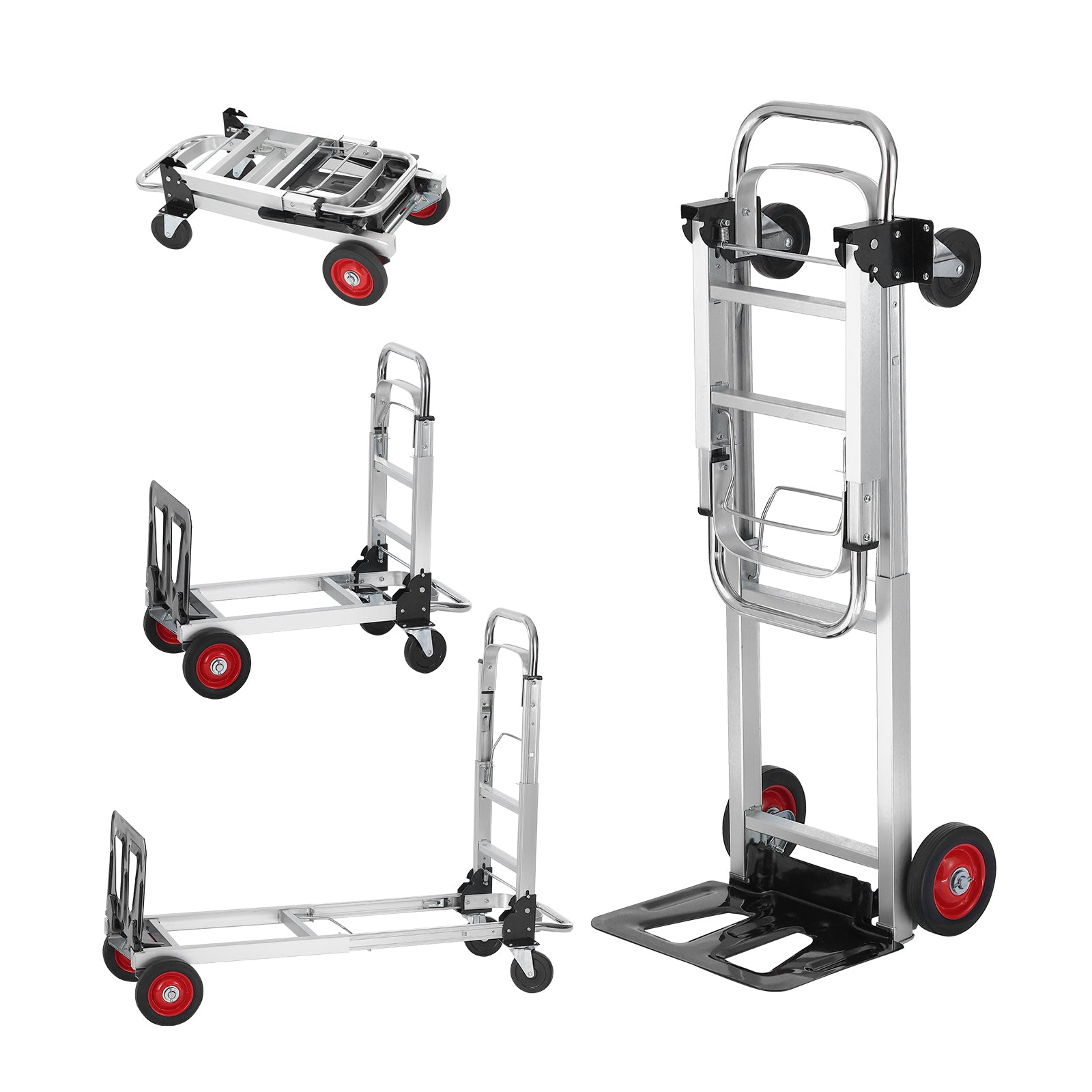 Aluminum Folding Hand Truck, 2 in 1 Design 400 lbs Capacity, Heavy Duty Industrial Collapsible cart, Dolly Cart with Rubber Wheels for Transport and Moving in Warehouse, Supermarket, Garden