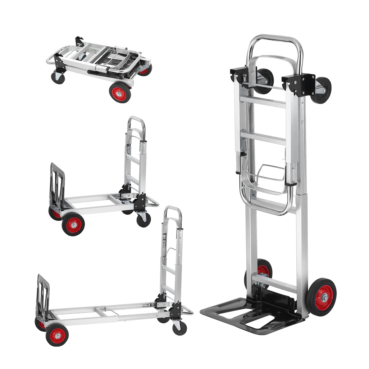 Aluminum Folding Hand Truck, 2 in 1 Design 400 lbs Capacity, Heavy Duty Industrial Collapsible cart, Dolly Cart with Rubber Wheels for Transport and Moving in Warehouse, Supermarket, Garden
