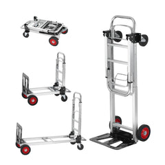 Aluminum Folding Hand Truck, 2 in 1 Design 400 lbs Capacity, Heavy Duty Industrial Collapsible cart, Dolly Cart with Rubber Wheels for Transport and Moving in Warehouse, Supermarket, Garden