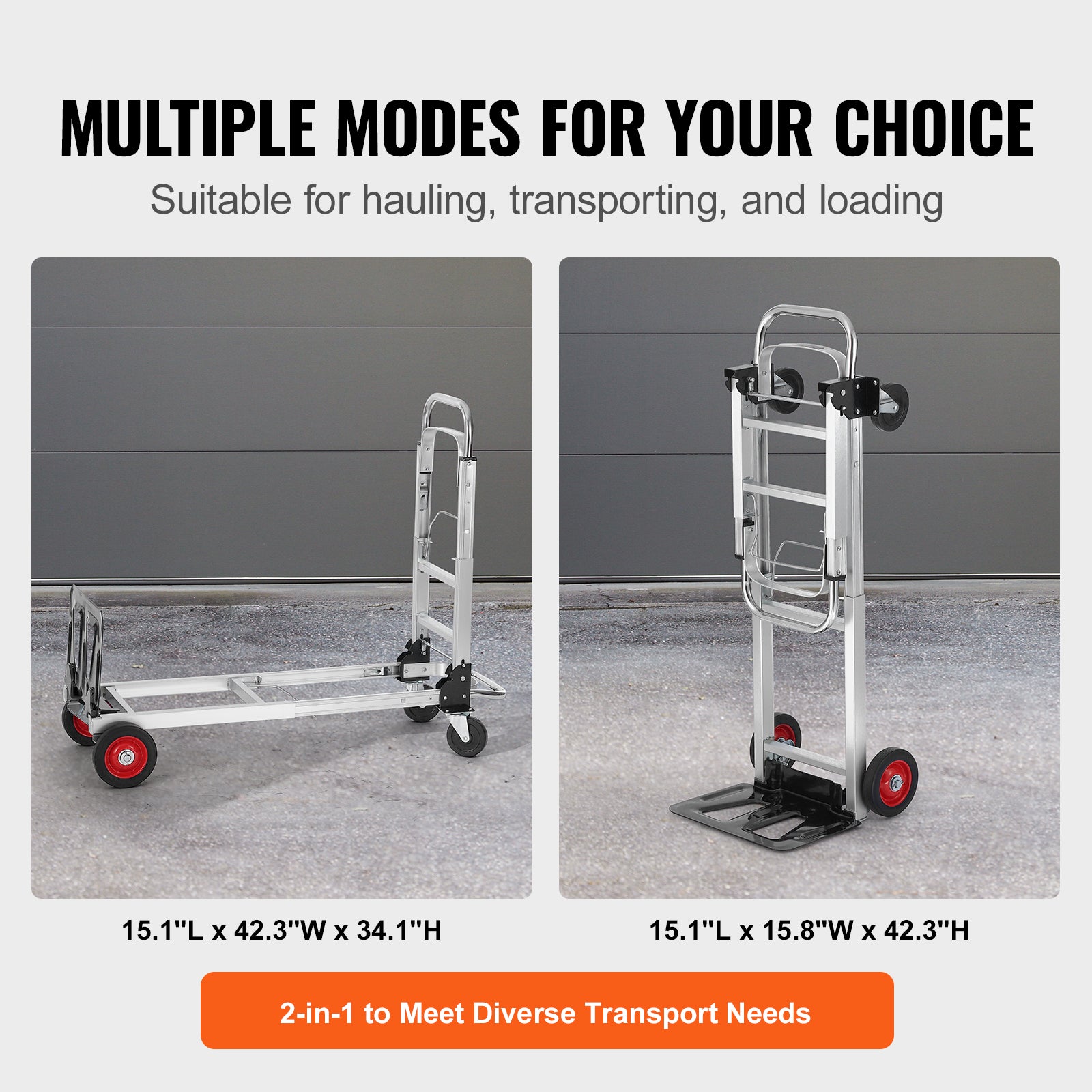 Aluminum Folding Hand Truck, 2 in 1 Design 400 lbs Capacity, Heavy Duty Industrial Collapsible cart, Dolly Cart with Rubber Wheels for Transport and Moving in Warehouse, Supermarket, Garden