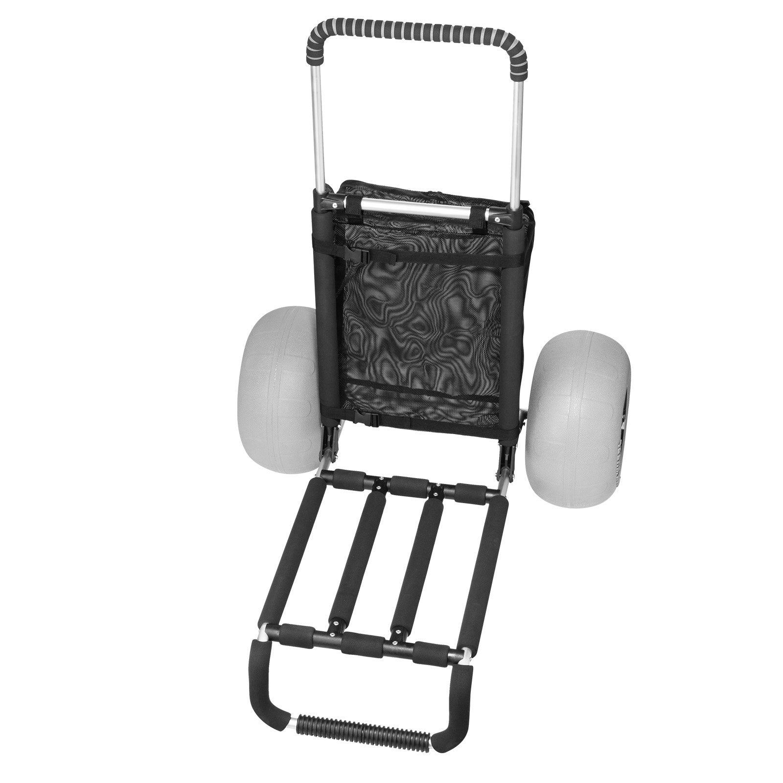 Beach Dolly with Big Wheels for Sand, 29.9" x 15.4" Cargo Deck, w/ 12" Balloon Wheels, 165LBS Loading Capacity Folding Sand Cart & 27" to 44.7" Adjustable Height, Heavy Duty Cart for Beach