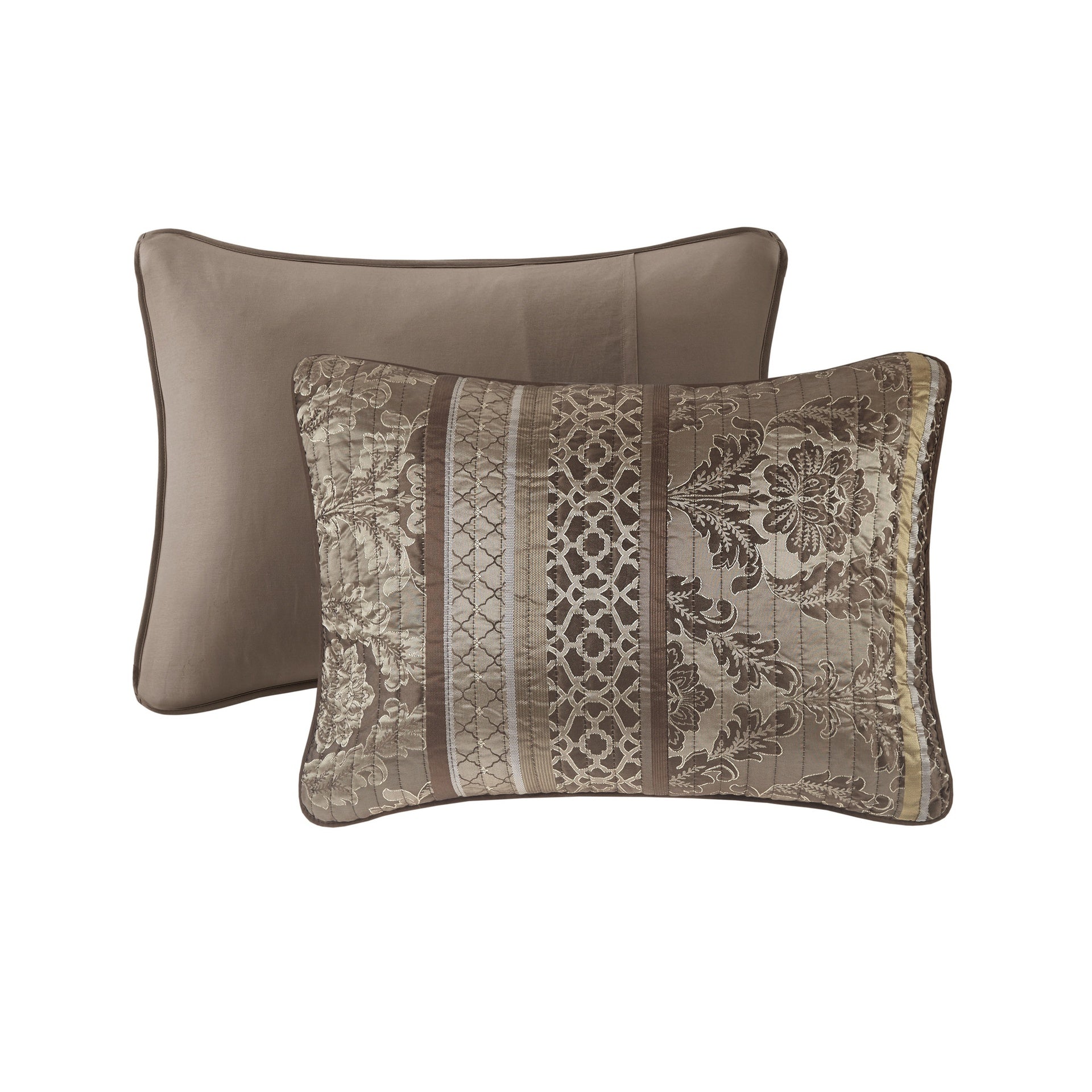 6 Piece Jacquard Quilt Set with Throw Pillows Brown/Gold King/Cal King