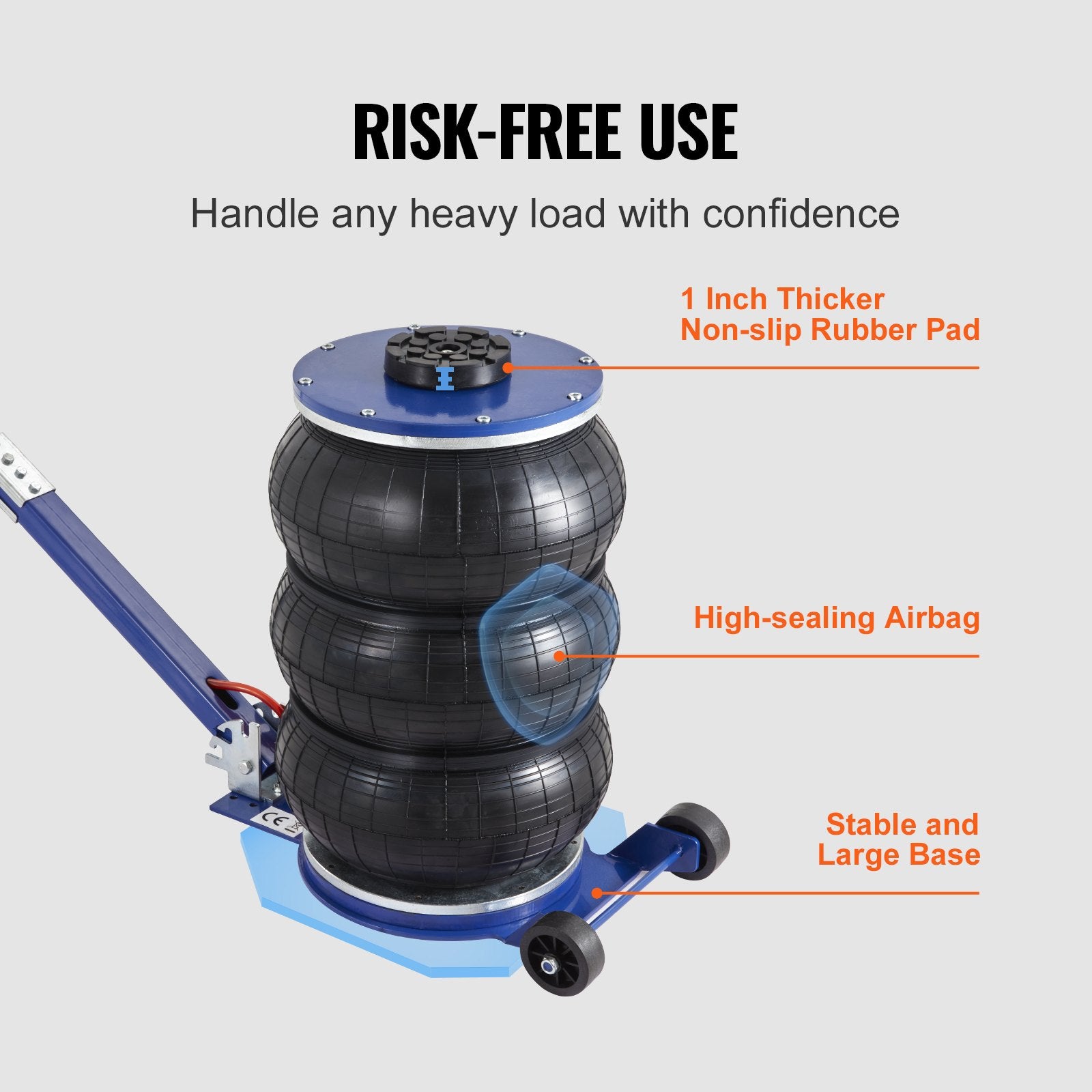Air Jack, 5 Ton/11000 lbs Triple Bag Air Jack, Airbag Jack with Six Steel Pipes, Lift up to 18.5 inch/470 mm, 3-5 s Fast Lifting Pneumatic Jack, with Adjustable Handle for Car, Garage, Repair