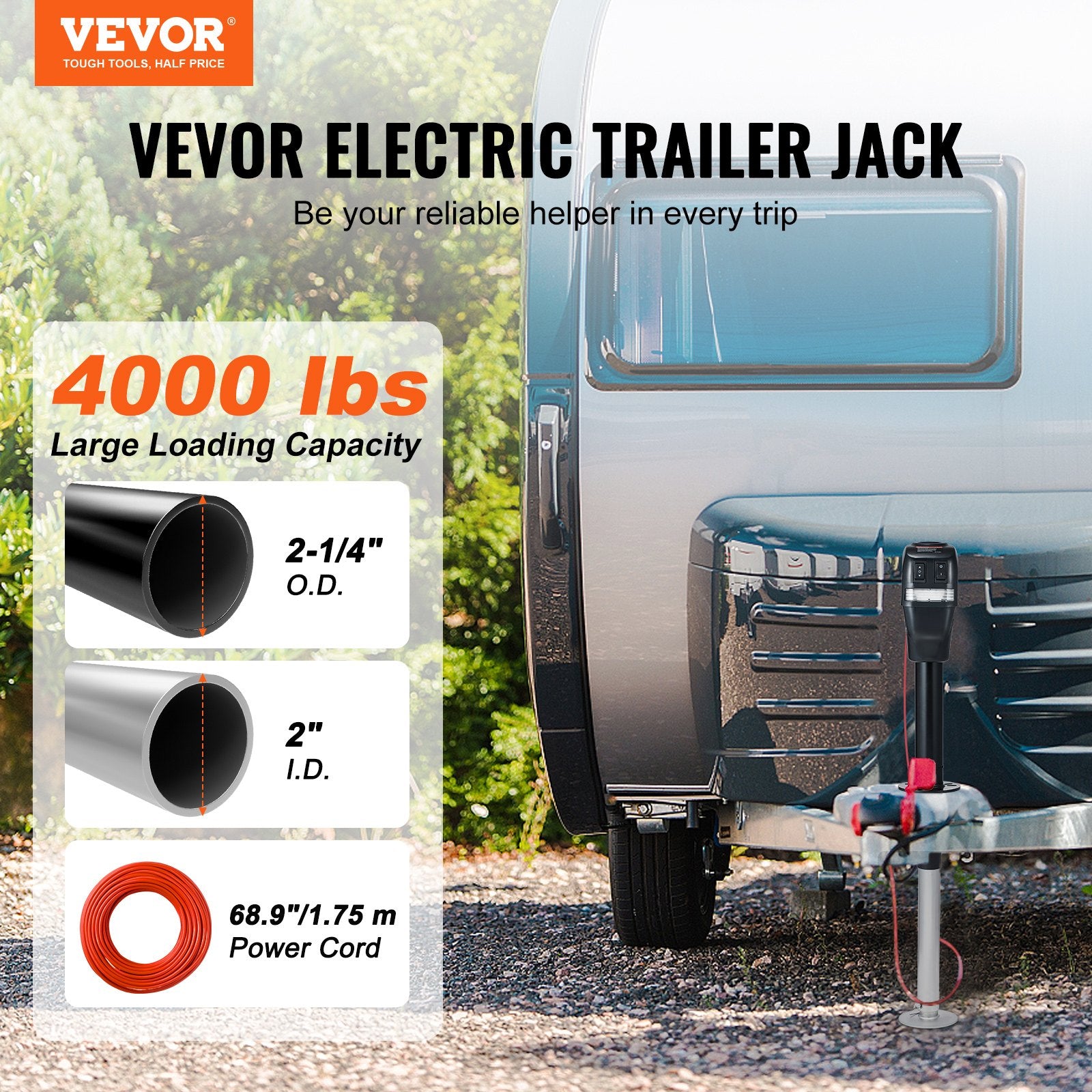 Electric Trailer Jack, Power Tongue Jack Weight Capacity 4000 lbs, 9.84"-33.85" Electric Tongue Jack with Waterproof Cover for Lifting RV Trailer, Horse Trailer, Utility Trailer, Yacht Trailer
