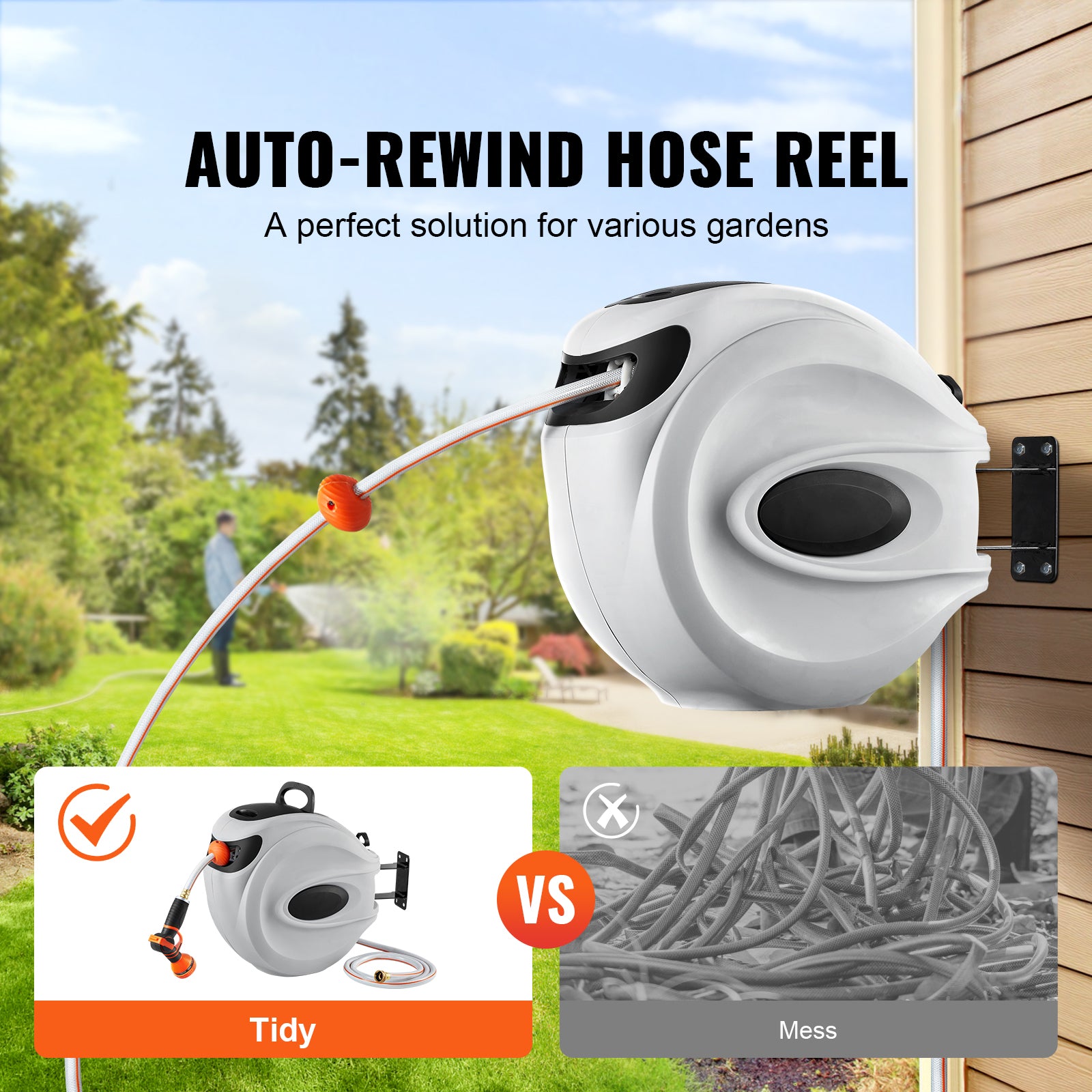 Retractable Hose Reel Water Hose Reel 84'x5/8" 180° Swivel Wall-Mounted