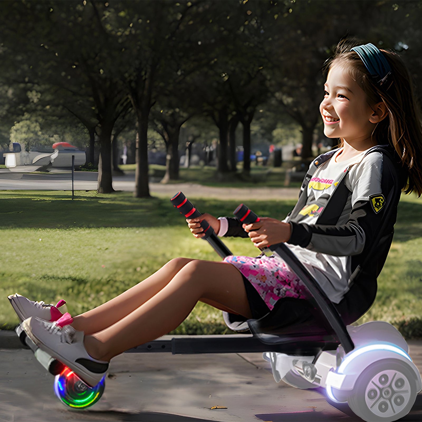 Hoverboard Seat Attachment, for 6.5" 8" 8.5" 10" Hoverboards, with LED Lights, Grips Control, Adjustable Frame Length and 220 LBS Load Capacity, Hover Board Go Karts Accessory, for Kids Adults