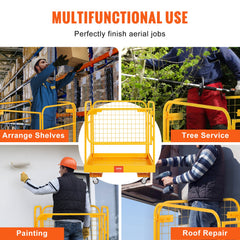 Forklift Safety Cage, 1200 lbs Load Capacity, 36 x 36 inches Folding Forklift Work Platform with Lockable Swivel Wheels, Drain Hole & Device Chain, Holds 1 to 2 Adults, Perfect for Aerial Work