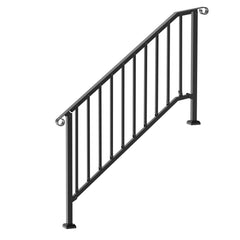 5-6 Step Handrails for Outdoor for Seniors Porch Deck Black Retro Arch