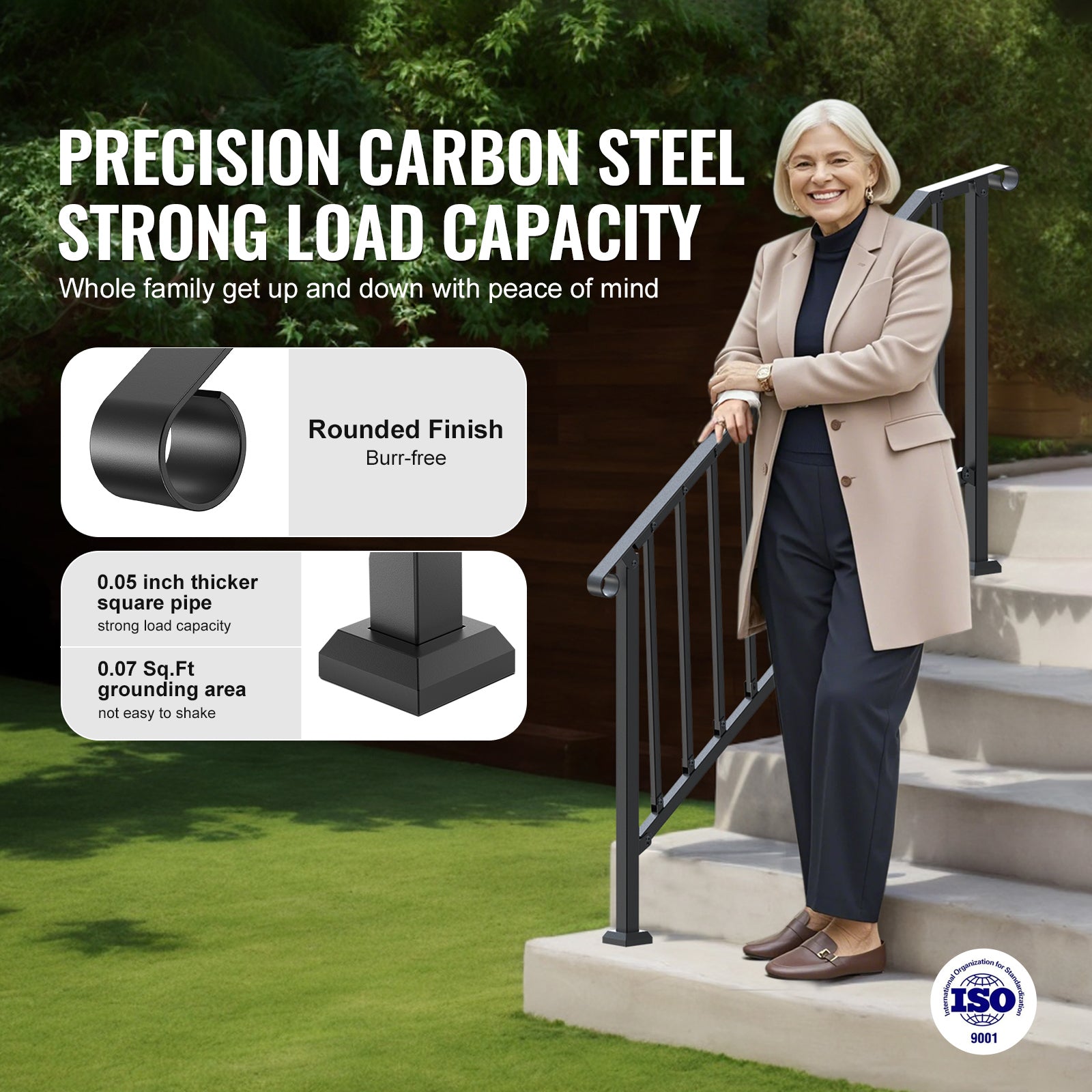 5-6 Step Handrails for Outdoor for Seniors Porch Deck Black Retro Arch