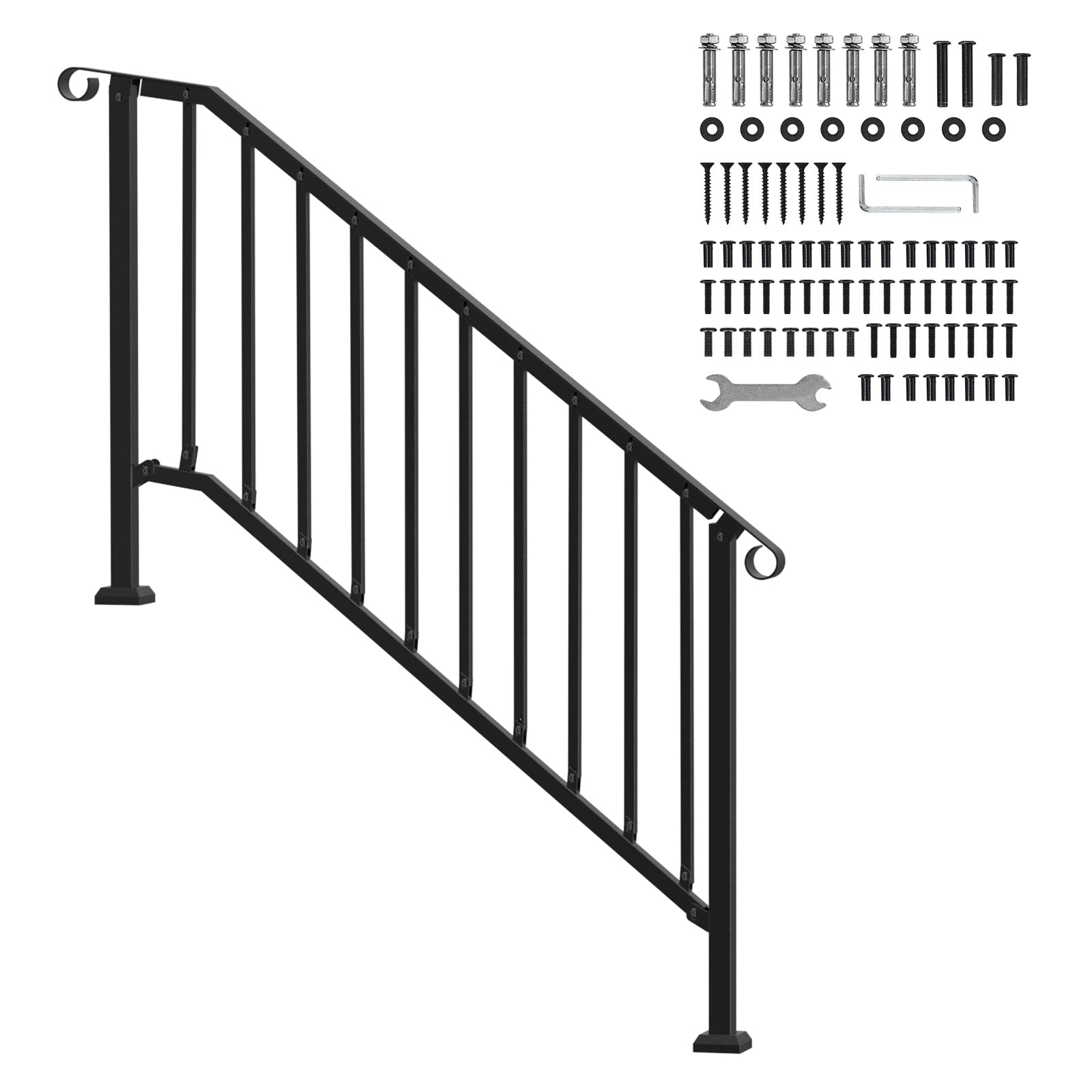 5-6 Step Handrails for Outdoor for Seniors Porch Deck Black Retro Arch