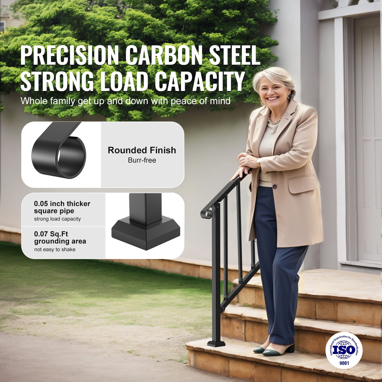 2-3 Step Handrails for Outdoor for Seniors Porch Deck Black Retro Arch