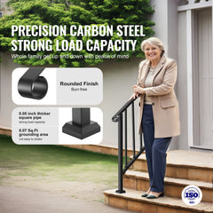 2-3 Step Handrails for Outdoor for Seniors Porch Deck Black Retro Arch