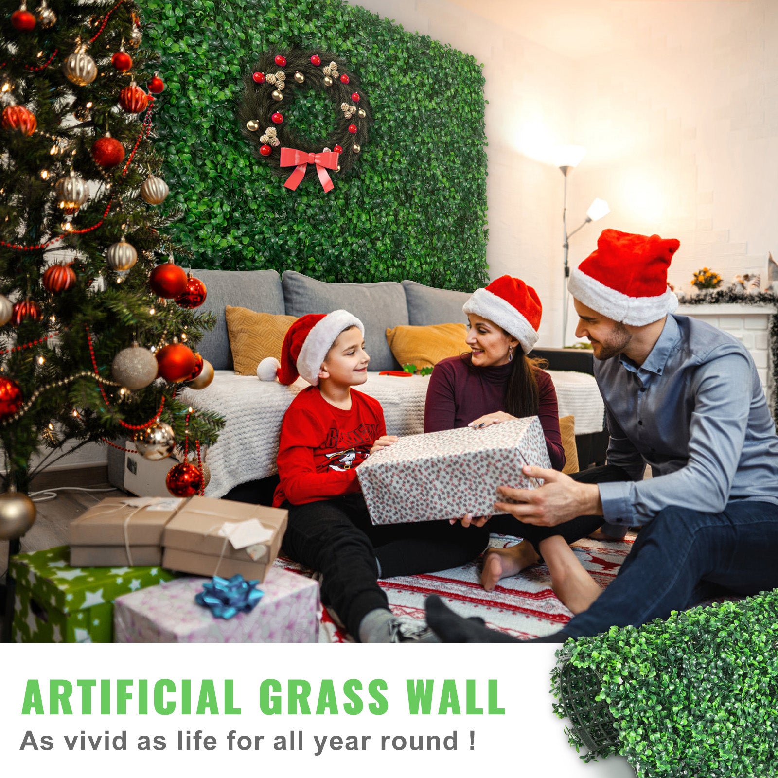 Artificial Boxwood Panel UV 24pcs Boxwood Hedge Wall Panels Artificial Grass Backdrop Wall 20" X 20" 4 cm Green Grass Wall Fake Hedge for Decor Privacy Fence Indoor Outdoor Garden Backyard