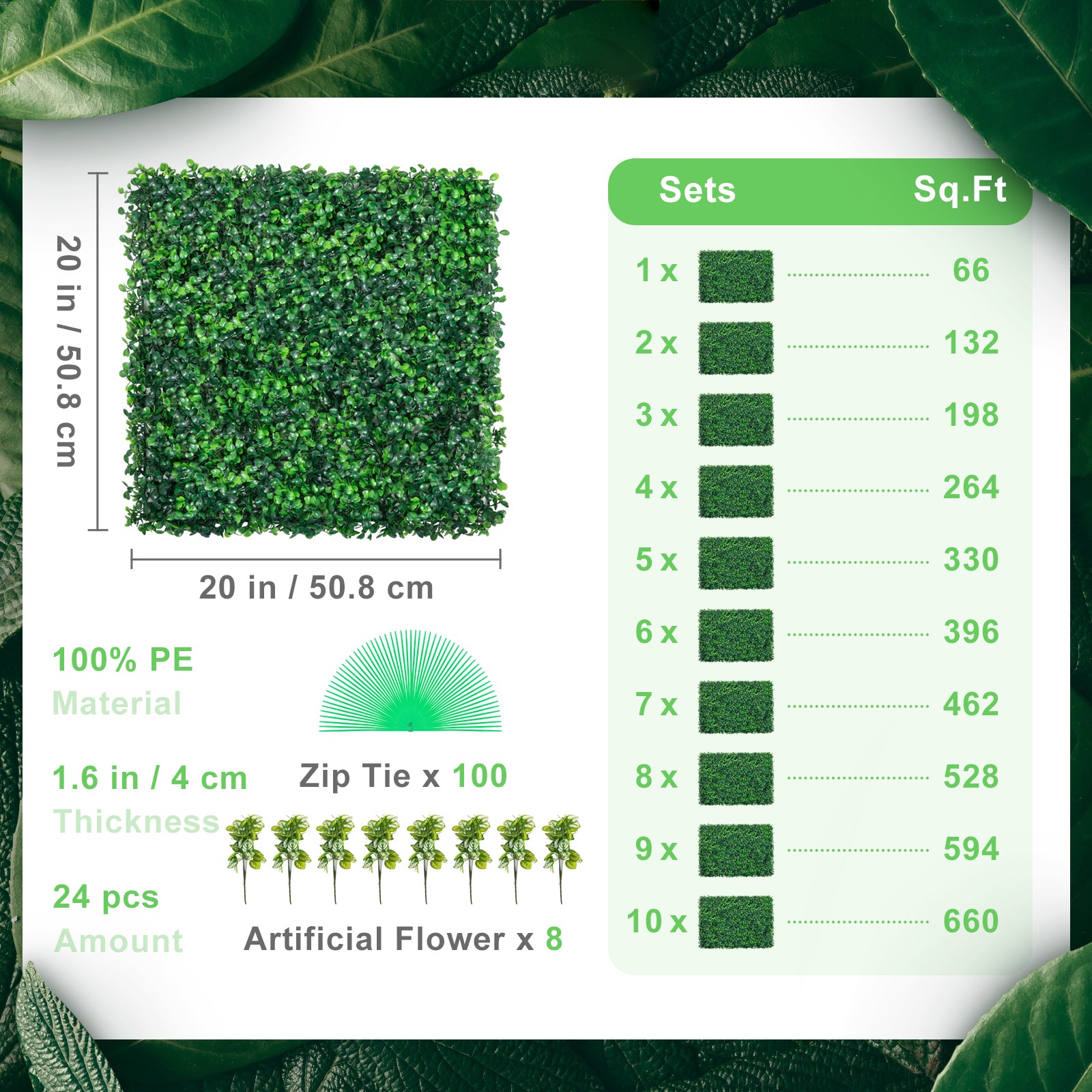 Artificial Boxwood Panel UV 24pcs Boxwood Hedge Wall Panels Artificial Grass Backdrop Wall 20" X 20" 4 cm Green Grass Wall Fake Hedge for Decor Privacy Fence Indoor Outdoor Garden Backyard