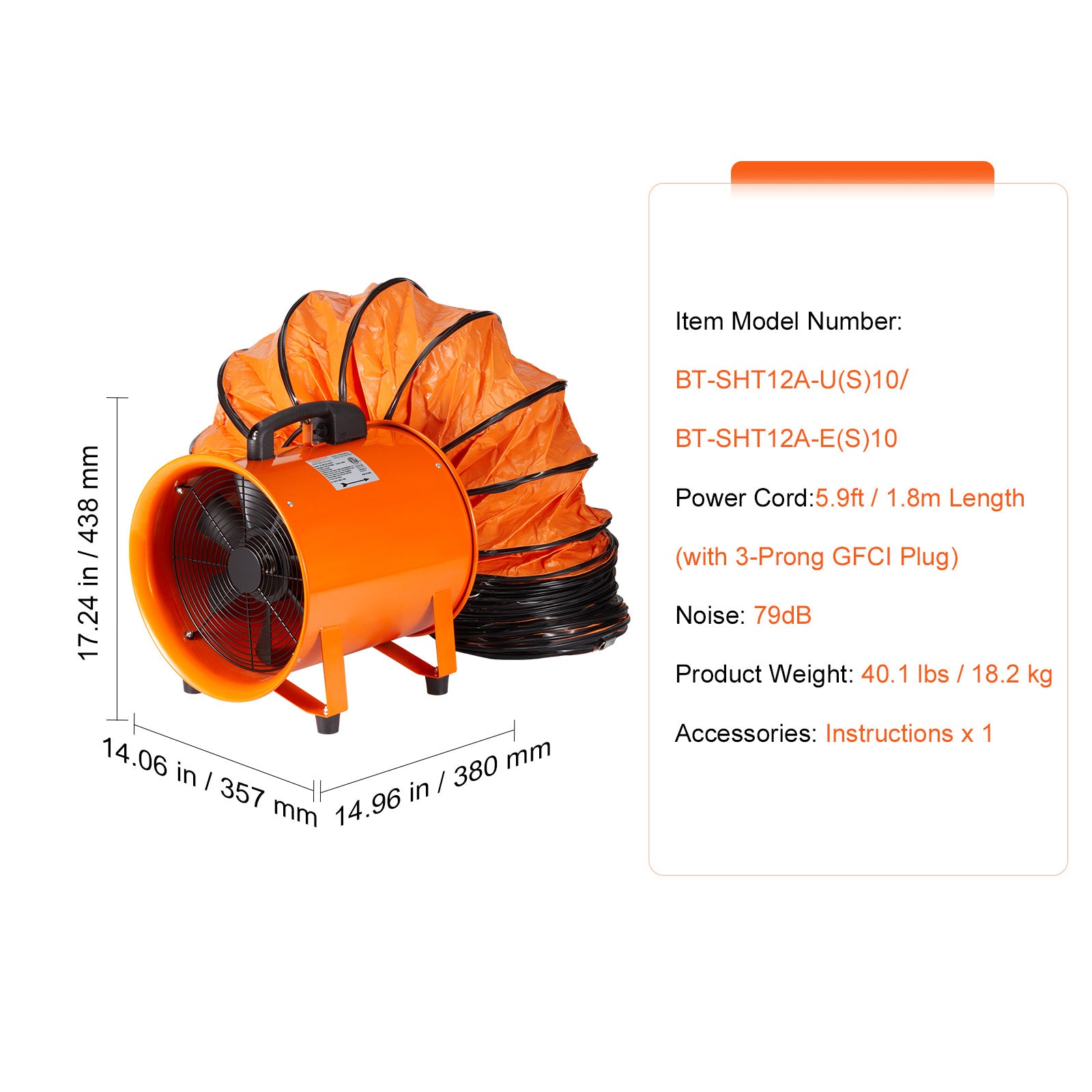 Portable Ventilator, 12 inch Heavy Duty Cylinder Fan with 33ft Duct Hose, 585W Strong Shop Exhaust Blower 3198CFM, Industrial Utility Blower for Sucking Dust, Smoke, Smoke Home/Workplace