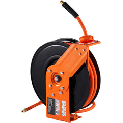 Retractable Air Hose Reel, 3/8 IN x 50 FT Hybrid Air Hose Max 300PSI, Air Compressor Hose Reel with 5 ft Lead in, Ceiling / Wall Mount Heavy Duty Single Arm Steel Reel
