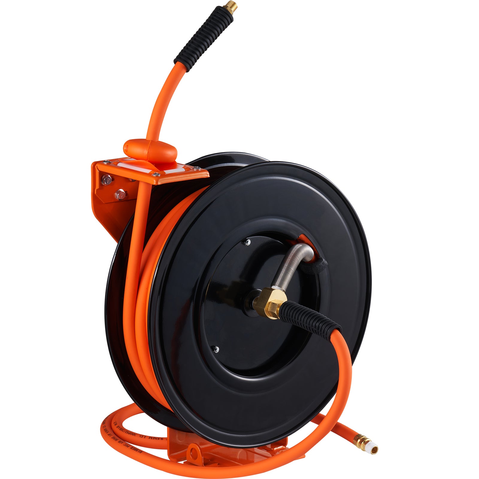 Retractable Air Hose Reel, 3/8 IN x 50 FT Hybrid Air Hose Max 300PSI, Air Compressor Hose Reel with 5 ft Lead in, Ceiling / Wall Mount Heavy Duty Single Arm Steel Reel
