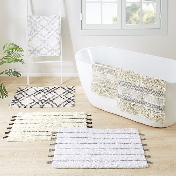 Woven Texture Stripe Bath Rug Grey 22x58"