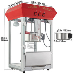 Popcorn Popper Machine 8 Oz Countertop Popcorn Maker 850W 48 Cups Red