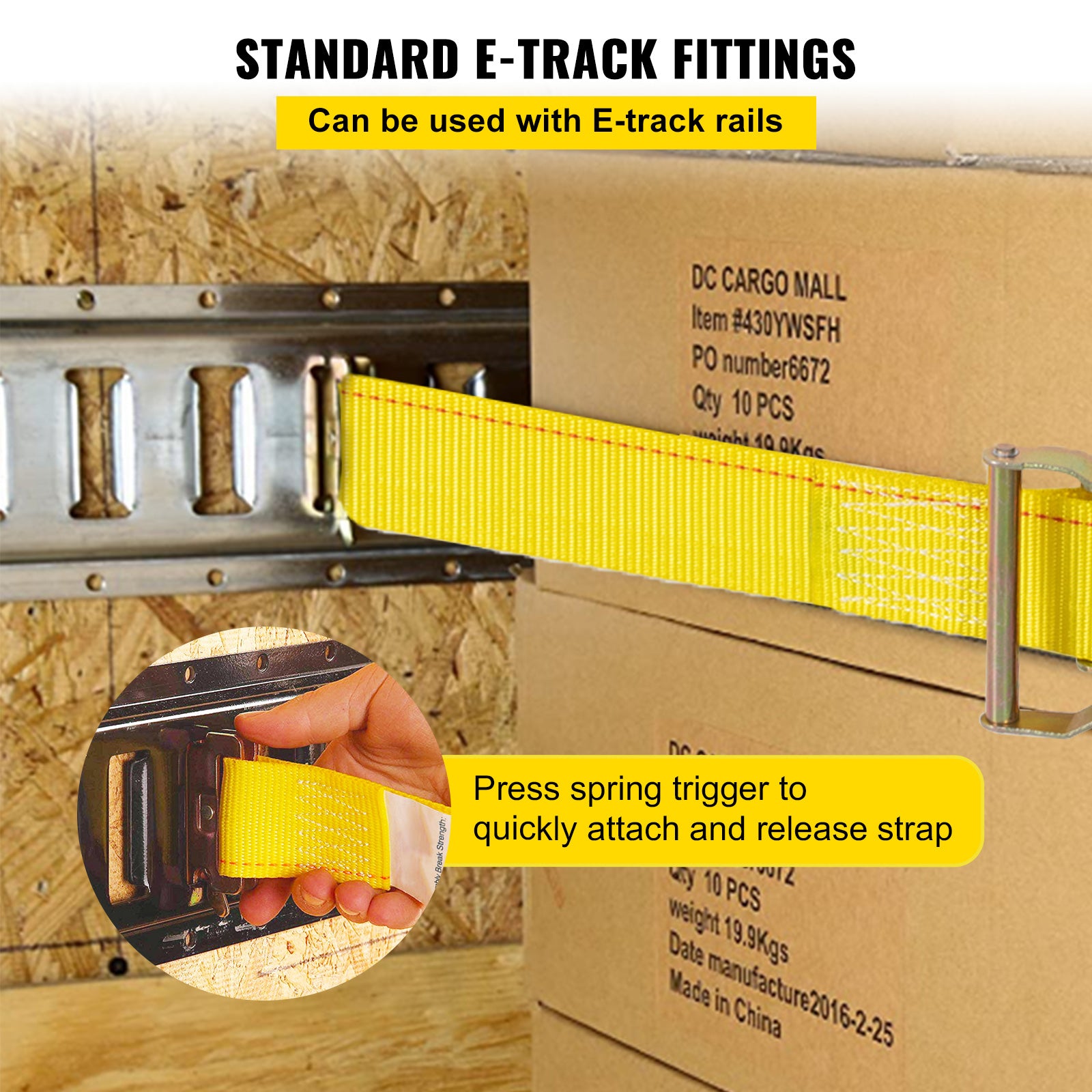E Track Ratchet Strap, 18PCS 2" x 15' E-Track Straps 4400 LBS Breaking Strength, with Polyester Webbing & Spring Fitting & Ratchets, Durable Tie-Downs for Motorcycles, Tire, Trailer Loads