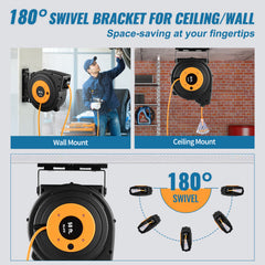 50ft Retractable Extension Cord Reel 14AWG/3CSJTOW Power Cord Reel