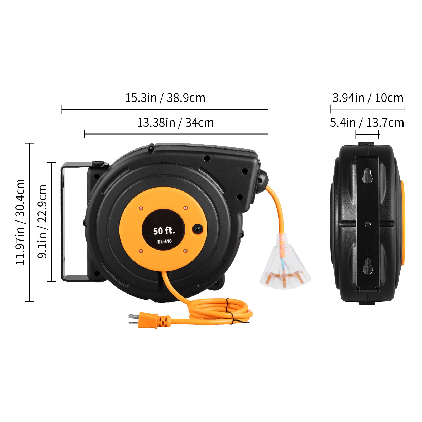 50ft Retractable Extension Cord Reel 14AWG/3CSJTOW Power Cord Reel