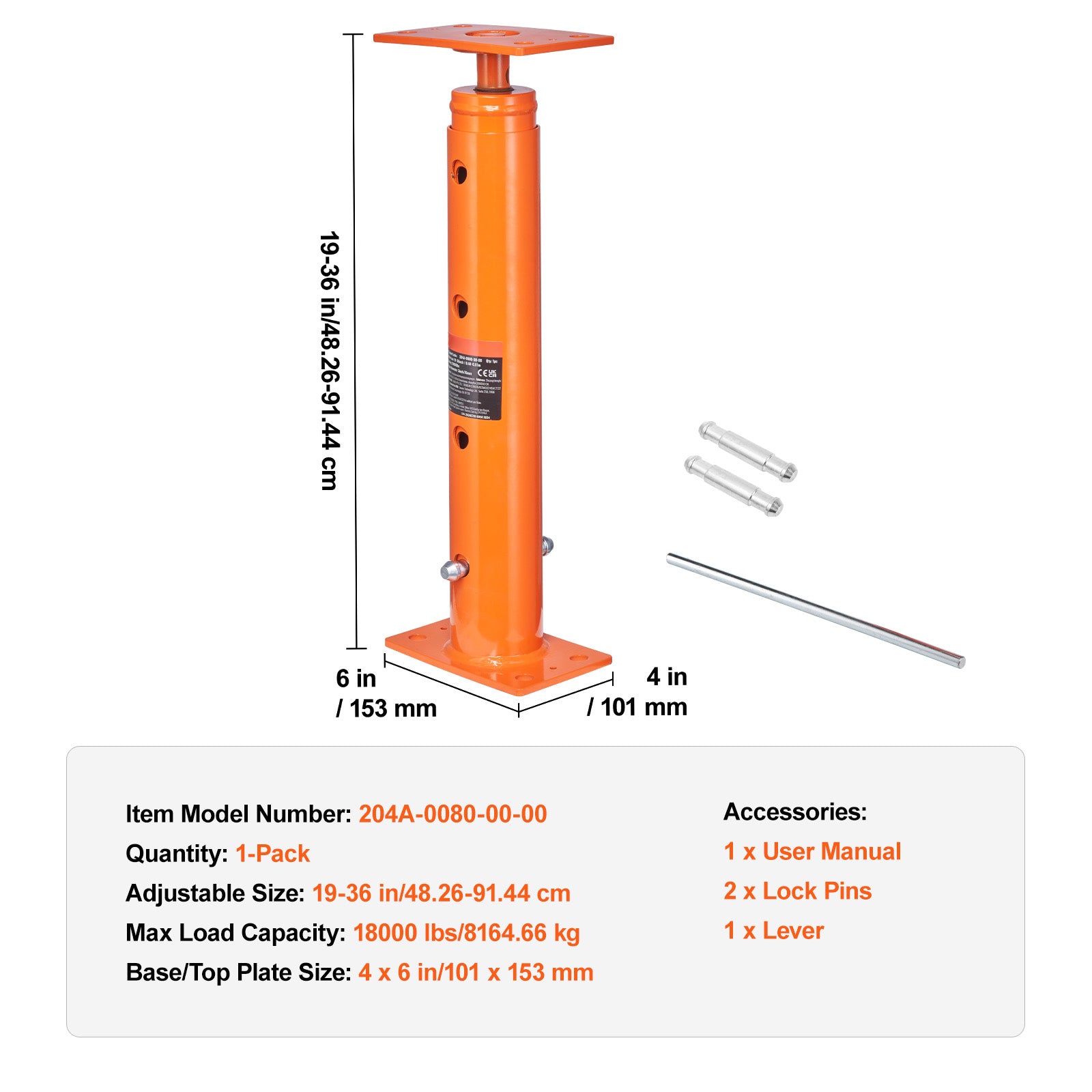 Adjustable Floor Jack Post House Floor Leveling Lift 19"-36" Height Range