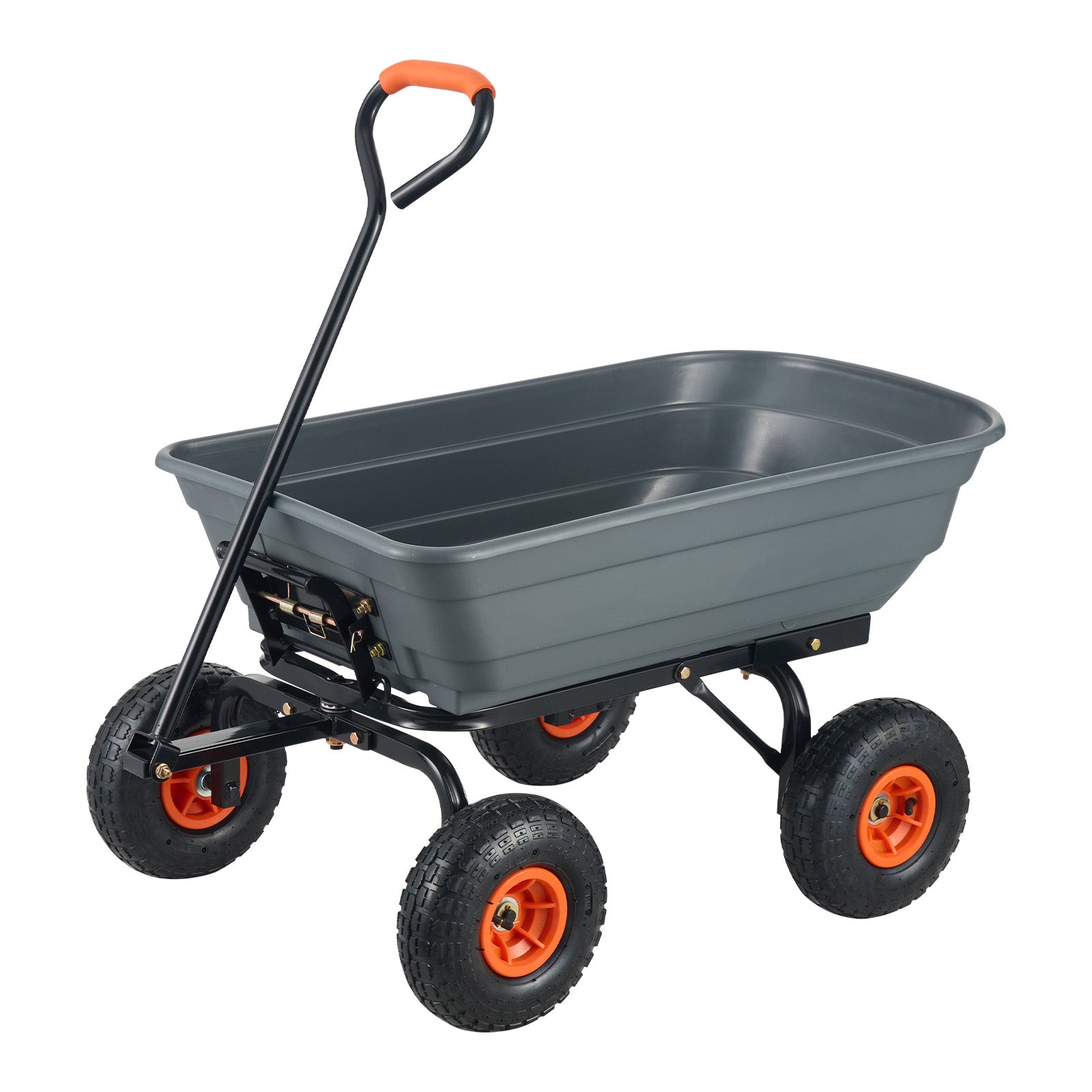 Dump Cart, Poly Garden Dump Cart with Easy to Assemble Steel Frame, Dump Wagon with 2-in-1 Convertible Handle, Utility Wheelbarrow 600 lbs Capacity, 10 inch Tires