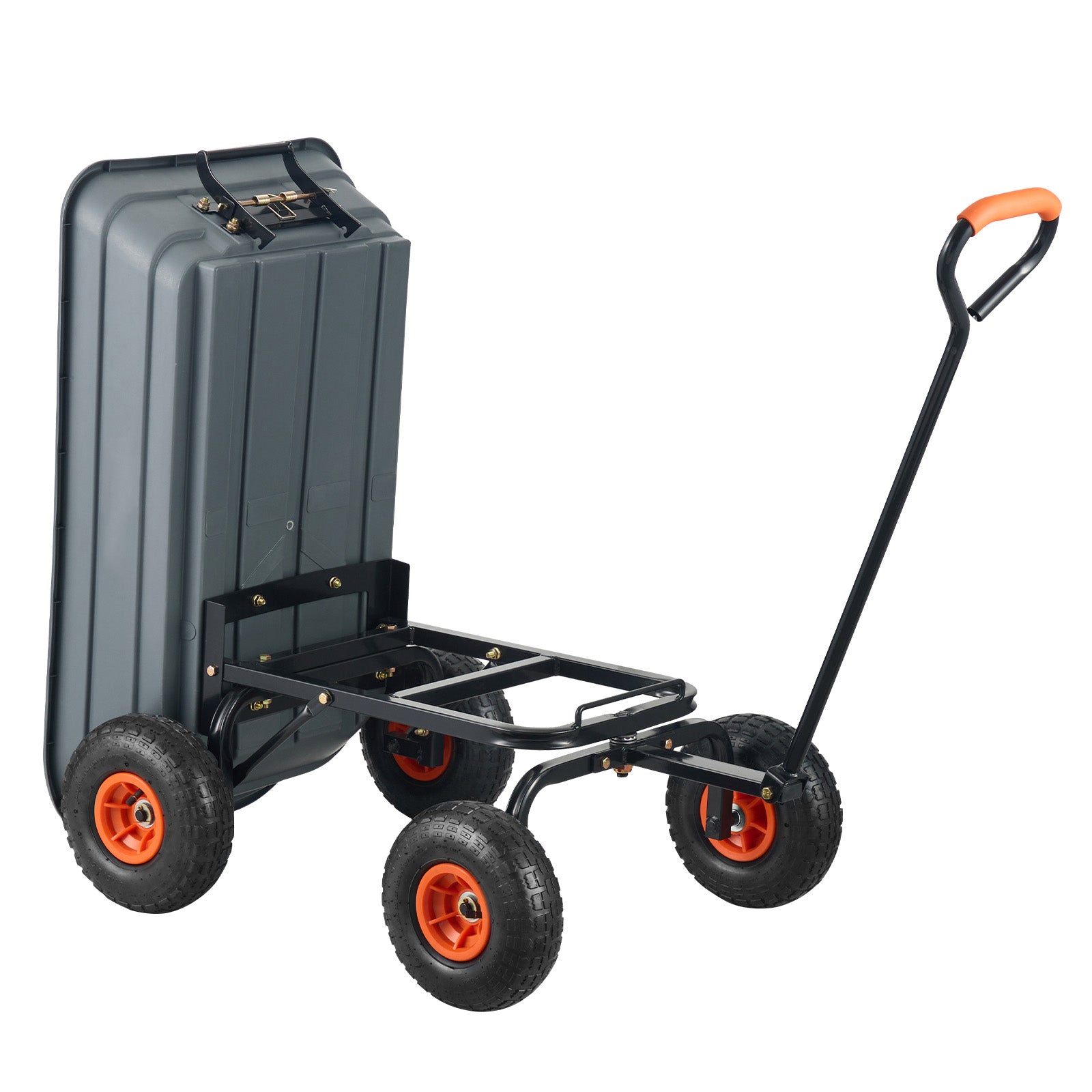 Dump Cart, Poly Garden Dump Cart with Easy to Assemble Steel Frame, Dump Wagon with 2-in-1 Convertible Handle, Utility Wheelbarrow 600 lbs Capacity, 10 inch Tires