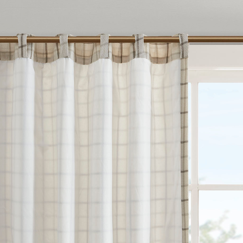 Plaid Rod Pocket and Back Tab Curtain Panel with Fleece Lining Natural 50x95"