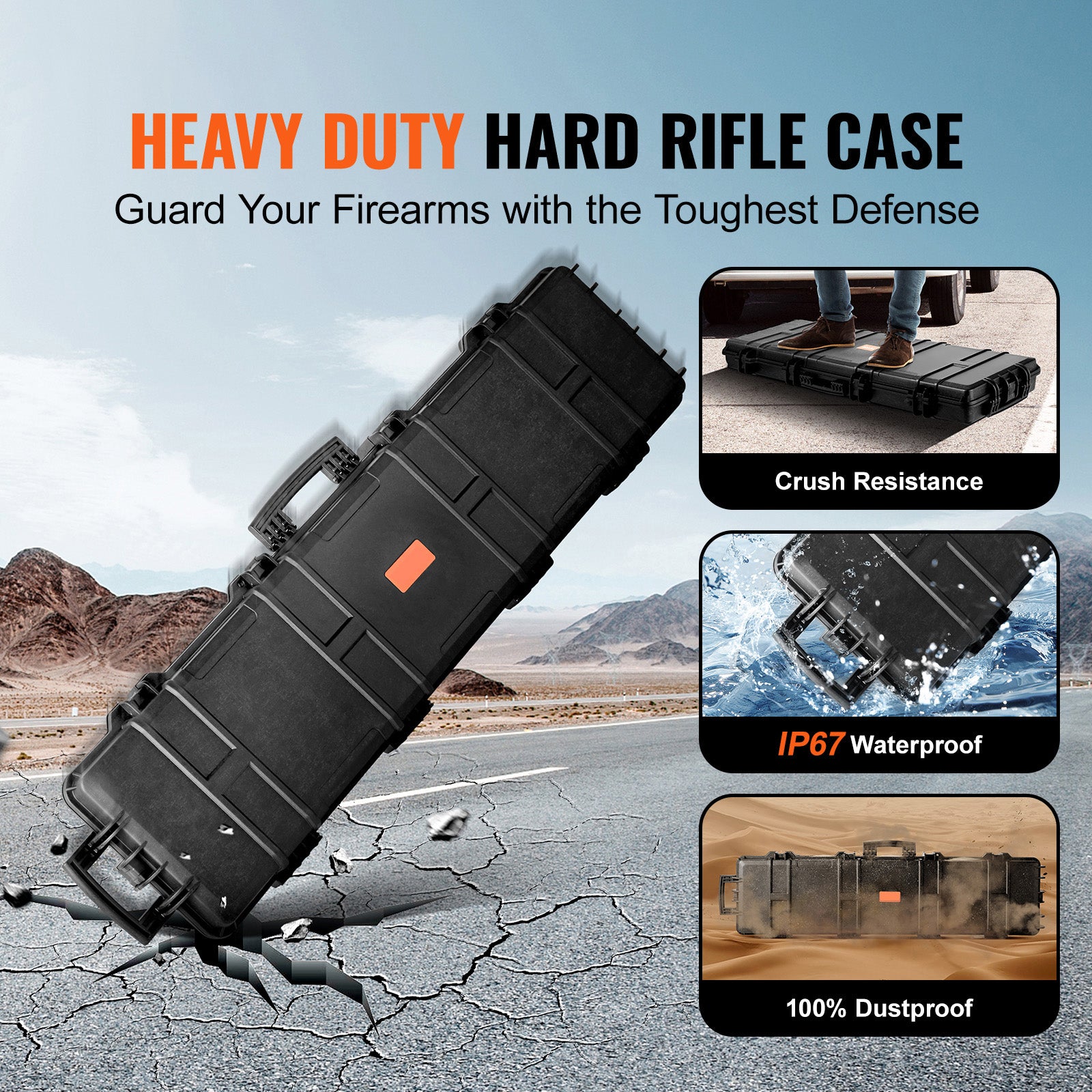 Tactical Range Case, Outdoor Tactical Hard Case with 3 Layers Fully-protective Foams, 50 inch lockable Hard Tactical Range Case with Wheels, IP67 Waterproof & Crushproof