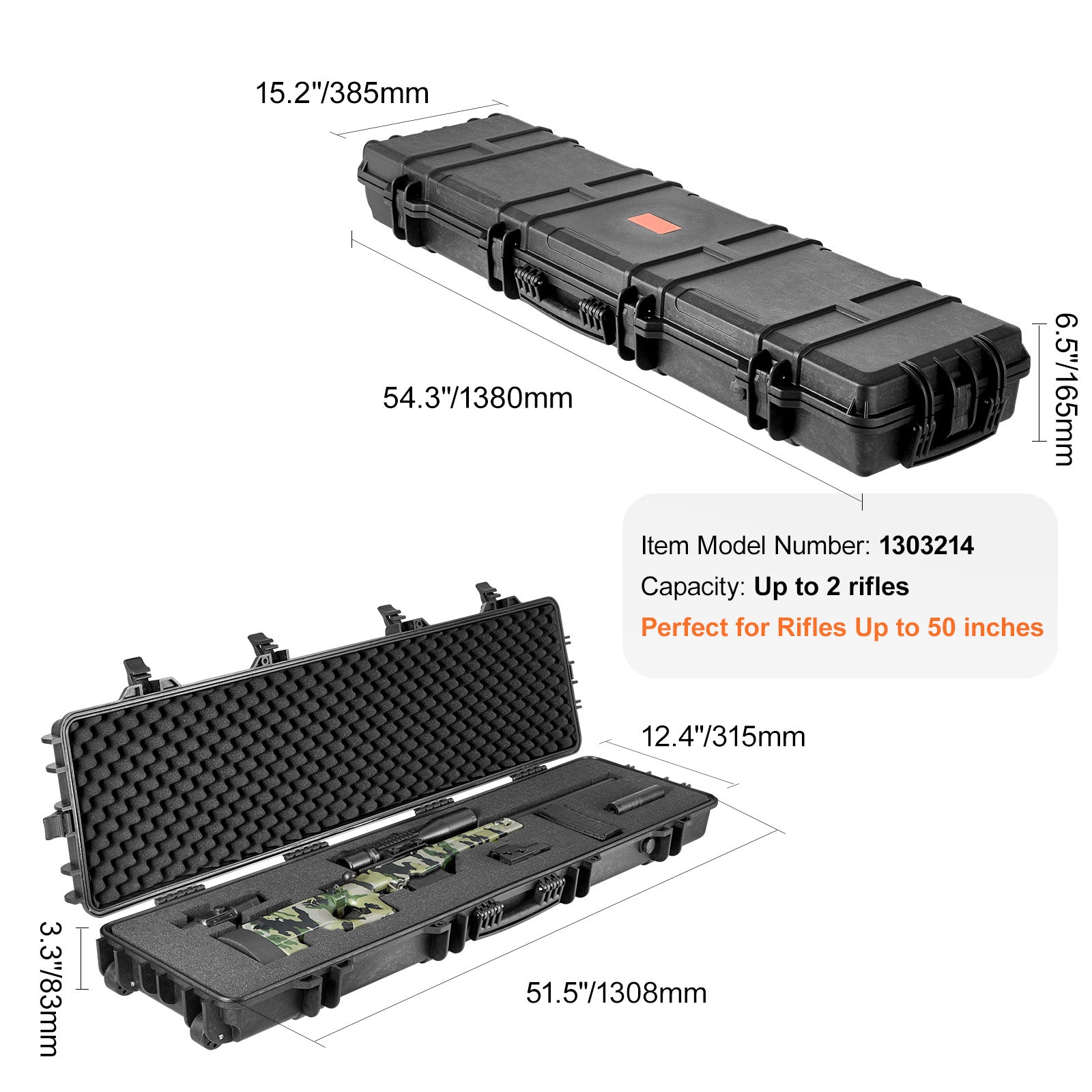 Tactical Range Case, Outdoor Tactical Hard Case with 3 Layers Fully-protective Foams, 50 inch lockable Hard Tactical Range Case with Wheels, IP67 Waterproof & Crushproof