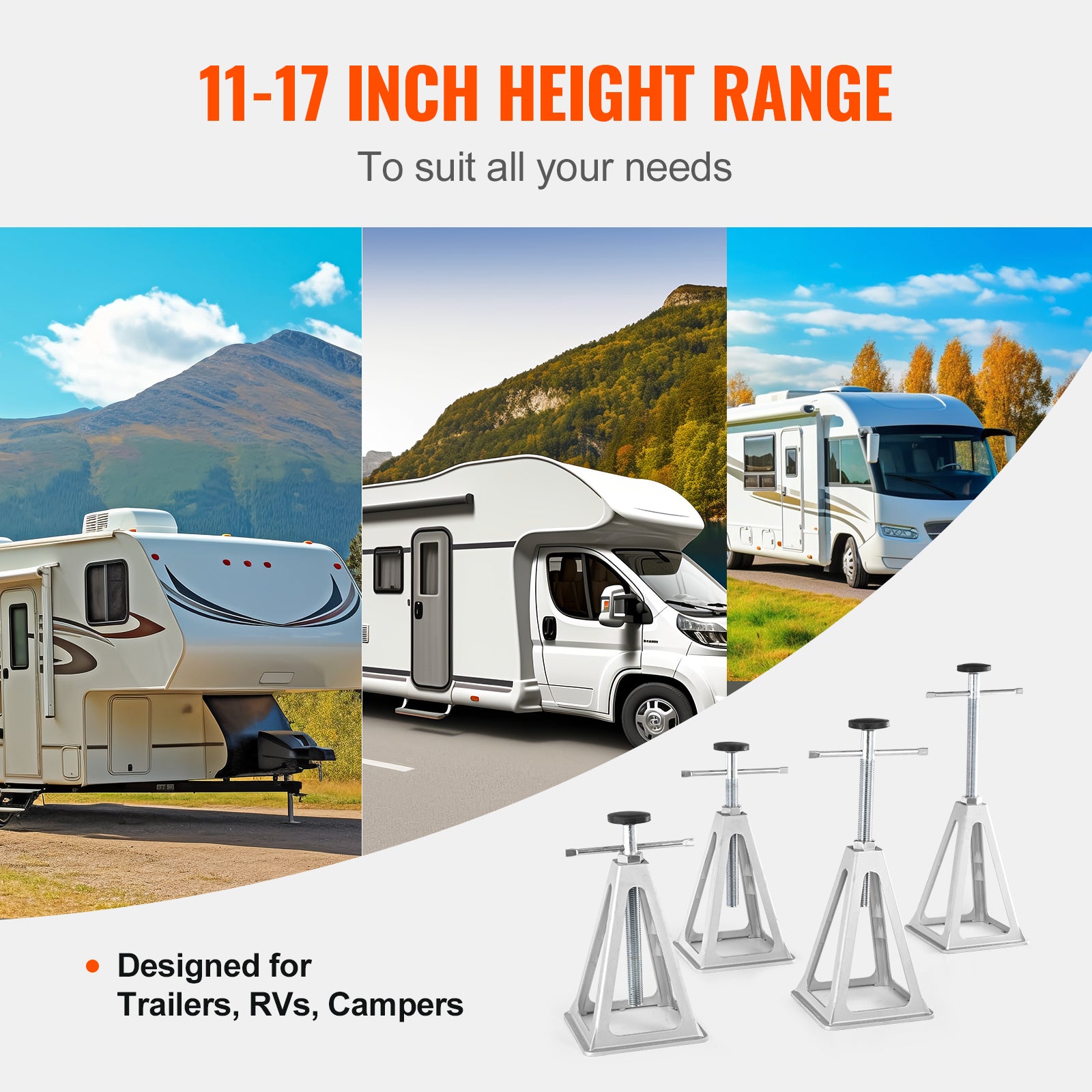 RV Stabilizer Jacks, 4 Pack Aluminum RV Leveling Jacks, RV Stack Jacks for RV Travel Trailer Camper, Single Screw Jack Support up to 6000 Lbs, Adjustable from 11 inch to 17 inch