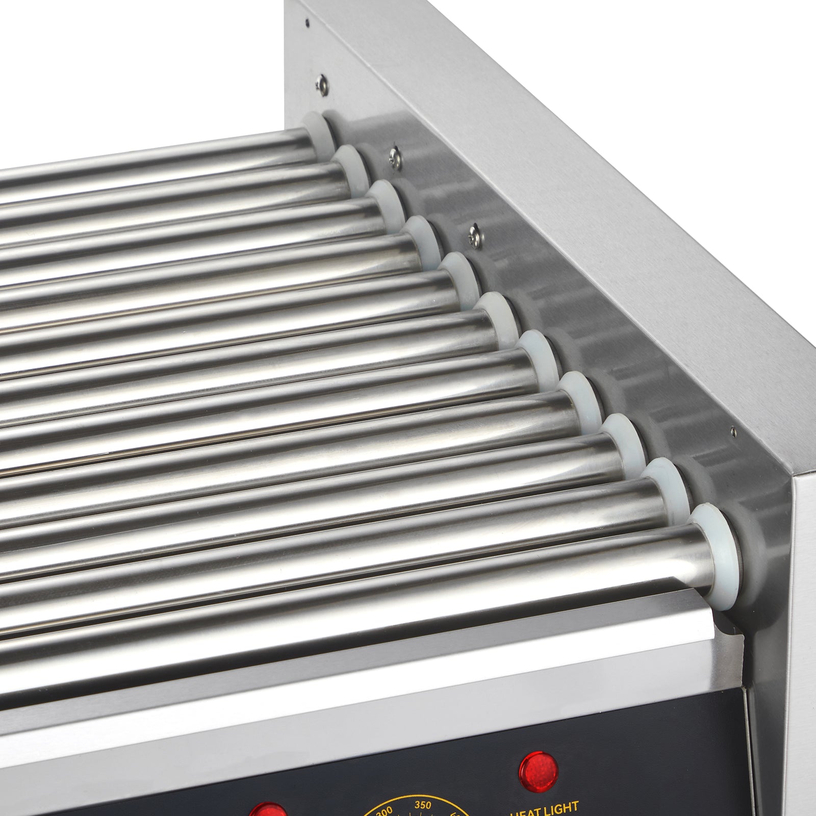 Hot Dog Roller, 11 Rollers 30 Hot Dogs Capacity, 1650W Stainless Sausage Grill Cooker Machine with Dual Temp Control Glass Hood Acrylic Cover Bun Warmer Shelf Removable Drip Tray, ETL Certified