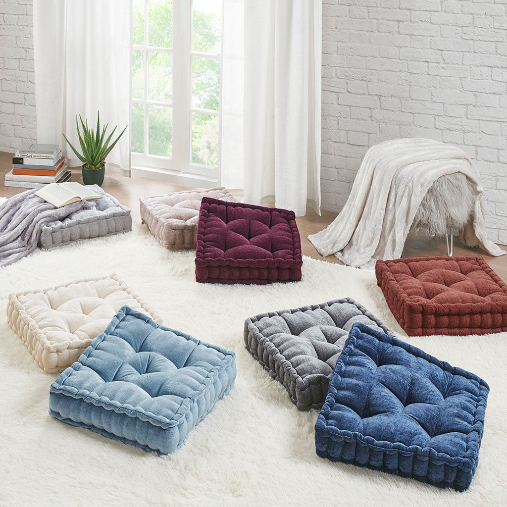 Poly Chenille Square Floor Pillow Cushion Ivory 20x20"