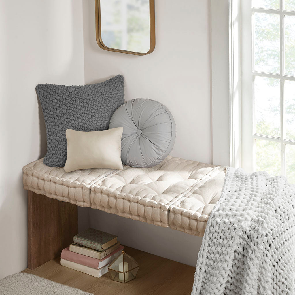 Poly Chenille Square Floor Pillow Cushion Ivory 20x20"