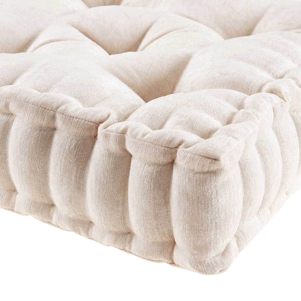 Poly Chenille Square Floor Pillow Cushion Ivory 20x20"