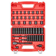 3/8 in Drive Impact Socket Set, 50 Piece, 6 Point Deep & Shallow Impact Sockets, SAE (5/16 in to 3/4 in) and Metric (8 to 22 mm) Sizes with 3 in & 6 in Extension Bars, Cr-V Steel, Carrying Case