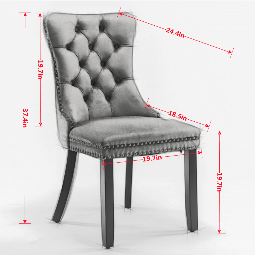 Nikki Collection Modern, High-end Tufted Solid Wood Contemporary Velvet Upholstered Dining Chair with Wood Legs Nailhead Trim 2-Pcs Set, Black, SW2001BK