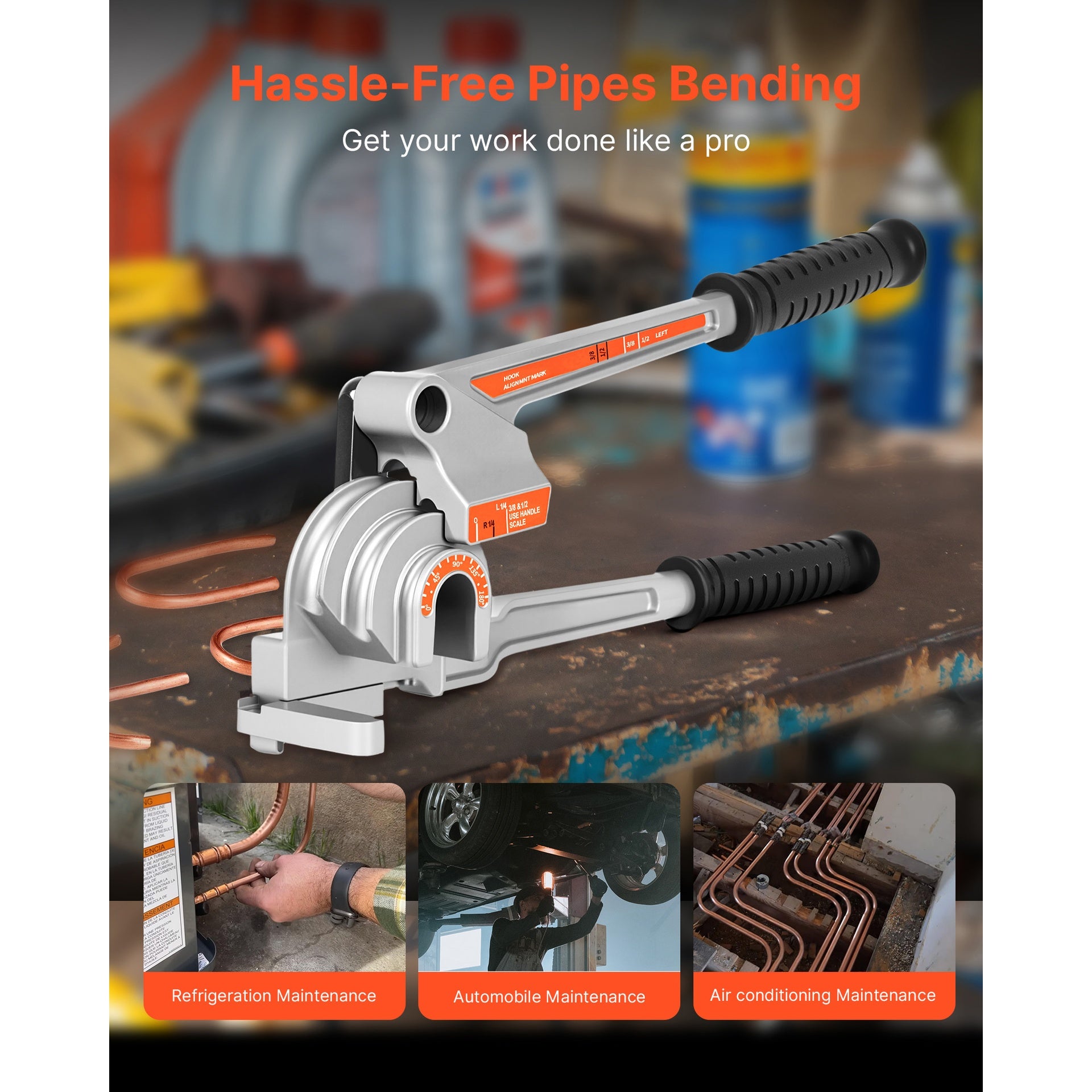 3 in 1 Lever Pipe Tube Bender for 1/4", 3/8", 1/2" O.D. 0-180° Bending