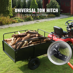 Heavy Duty ATV Trailer Steel Dump Cart, 750-Pound 15 Cubic Feet, Garden Utility Trailer with Removable Sides for Riding Lawn Mower Tractor
