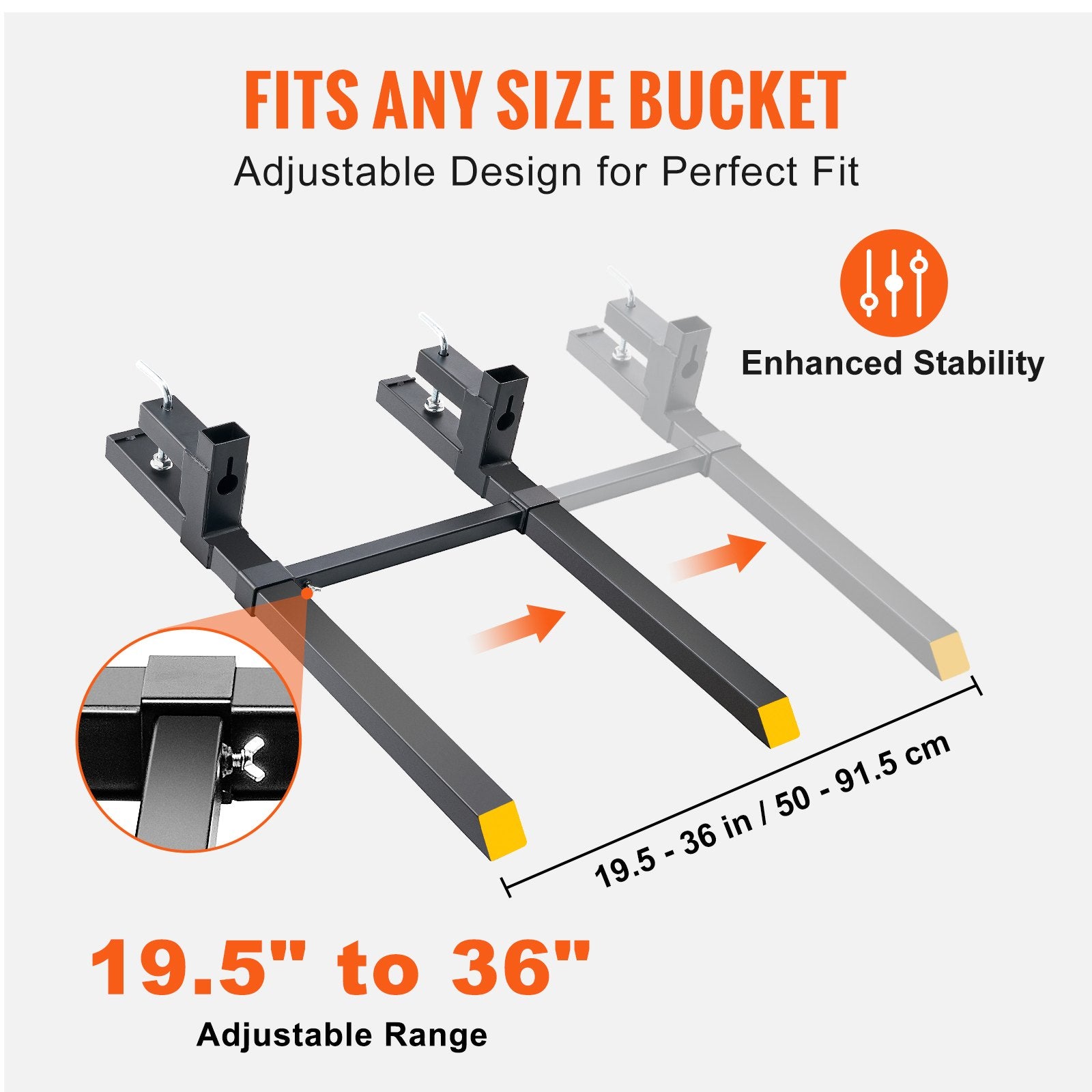 Pallet Forks, 2000 lbs Clamp on Pallet Forks, 43" Total Length Tractor Bucket Forks with Adjustable Stabilizer bar, Heavy Duty Pallet Forks for Tractor Attachments, Skid Steer, Loader Bucket