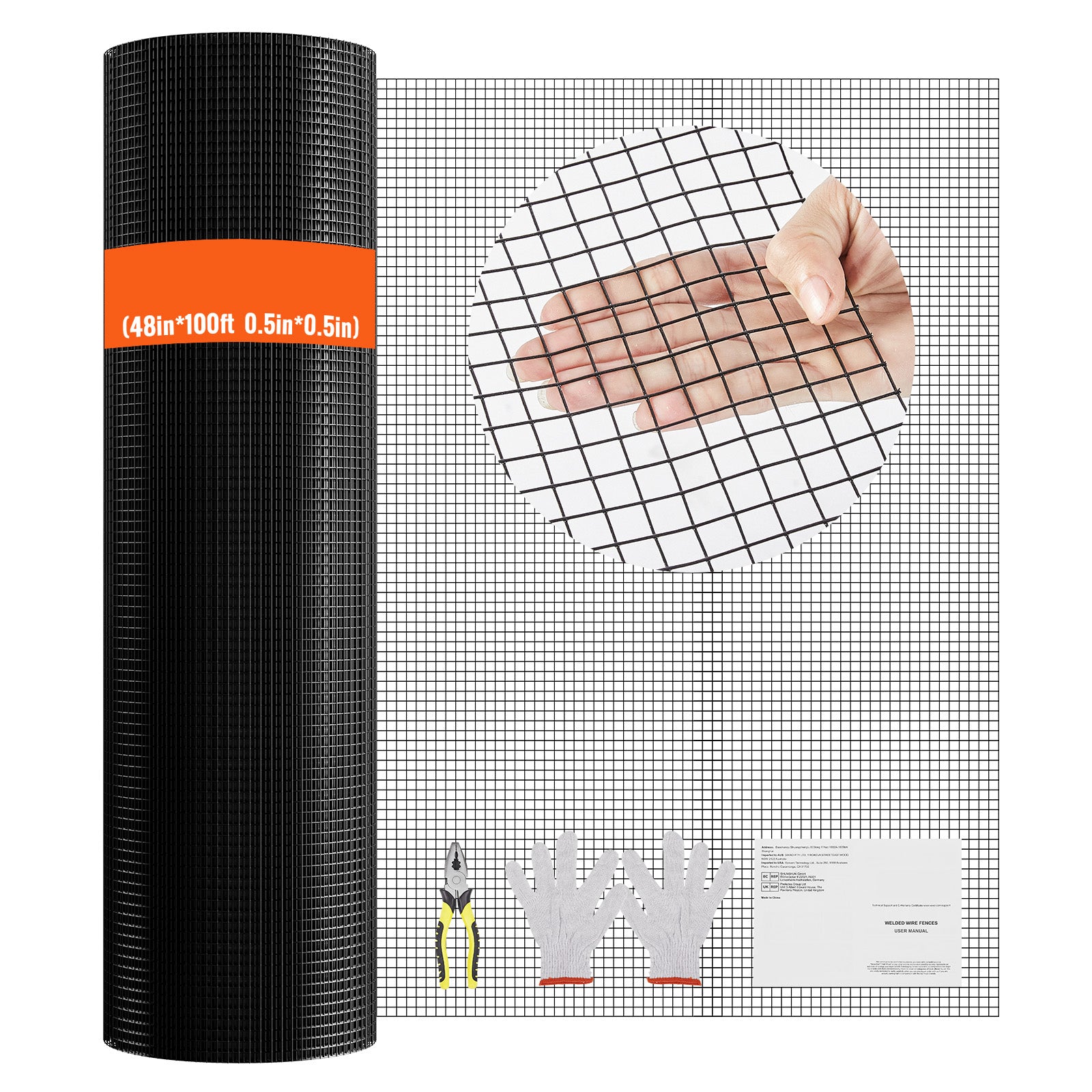 Hardware Cloth, 48'' x 100' Galvanized Wire Mesh Roll, 19 Gauge Chicken Wire Fence Roll, Vinyl Coating Metal Wire Mesh for Chicken Coop Barrier, Rabbit Snake Fences, Poultry Enclosures