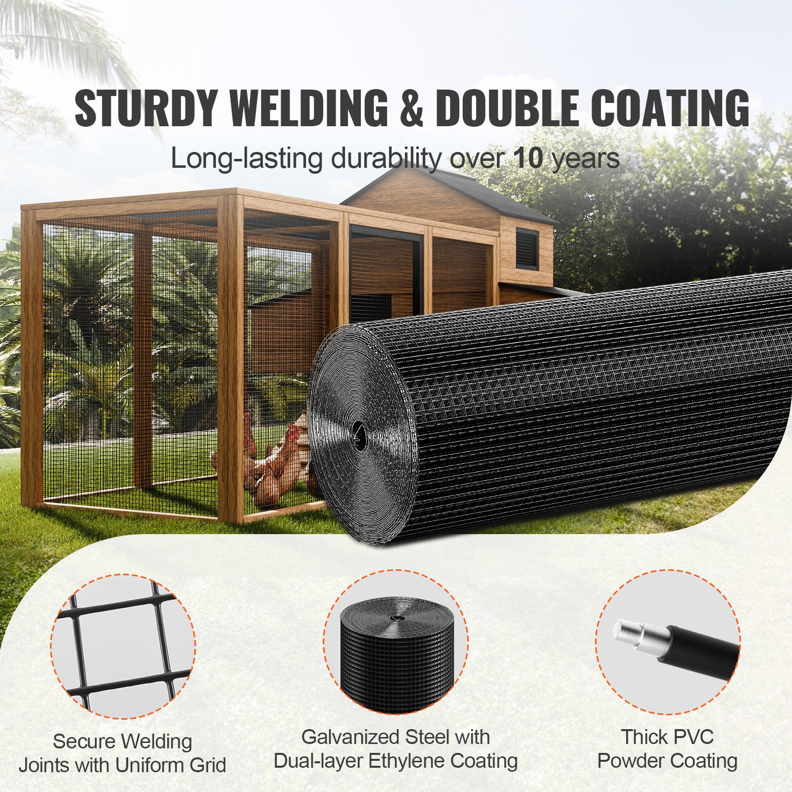 Hardware Cloth, 48'' x 100' Galvanized Wire Mesh Roll, 19 Gauge Chicken Wire Fence Roll, Vinyl Coating Metal Wire Mesh for Chicken Coop Barrier, Rabbit Snake Fences, Poultry Enclosures