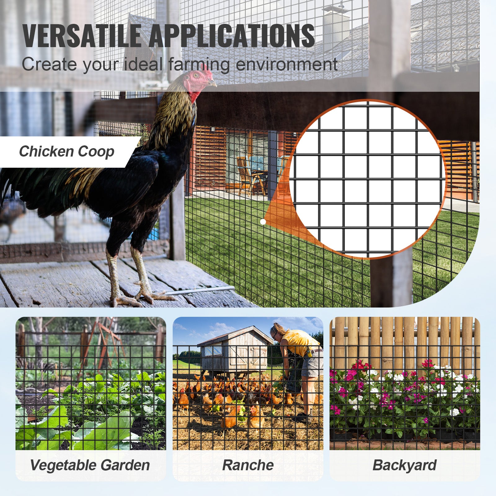 Hardware Cloth, 48'' x 100' Galvanized Wire Mesh Roll, 19 Gauge Chicken Wire Fence Roll, Vinyl Coating Metal Wire Mesh for Chicken Coop Barrier, Rabbit Snake Fences, Poultry Enclosures