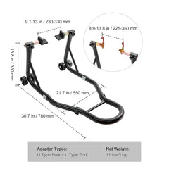 Motorcycle Rear Wheel Stand, with U + L Fork Swingarm Spool, 850 lbs Capacity Heavy Duty Rear Wheel Stand Motorcycle Lift Jack Stand, for Suzuki Yamaha Honda Kawasaki, Black