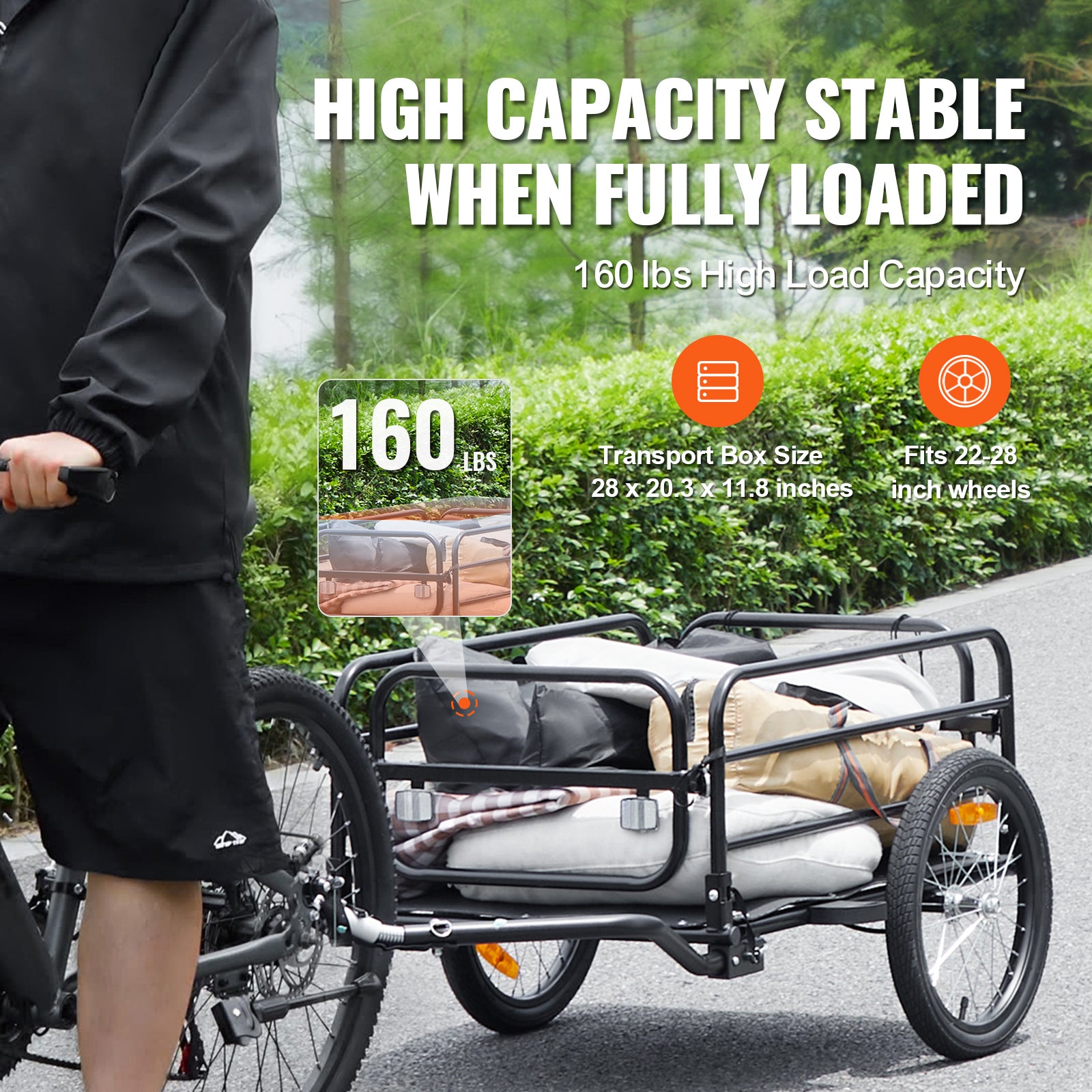 Bike Cargo Trailer, 160 lbs Load Capacity, Heavy-Duty Bicycle Wagon Cart, Foldable Compact Storage & Quick Release with Universal Hitch, 16" Wheels, Safe Reflectors, Fits 22"-28" Bike Wheels