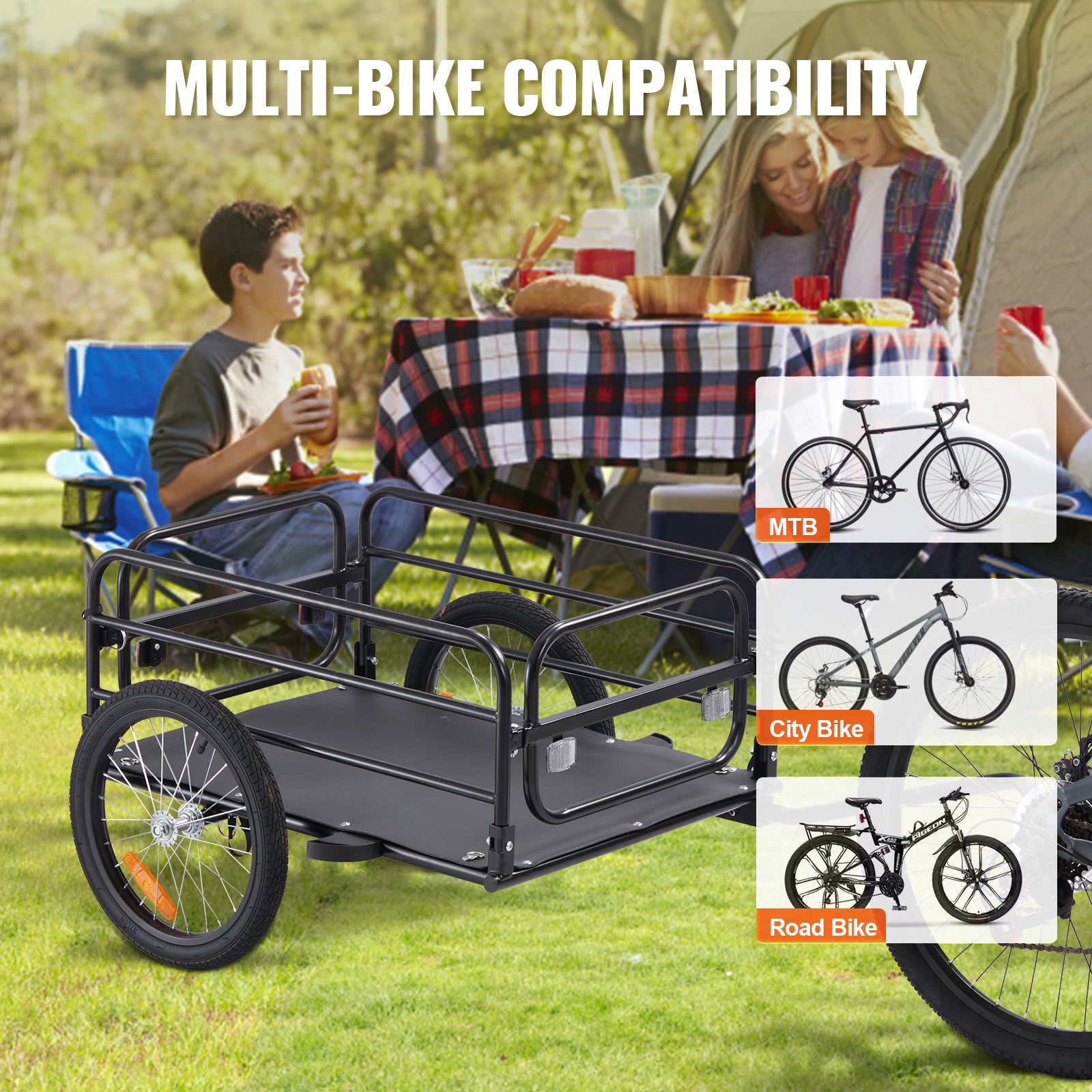 Bike Cargo Trailer, 160 lbs Load Capacity, Heavy-Duty Bicycle Wagon Cart, Foldable Compact Storage & Quick Release with Universal Hitch, 16" Wheels, Safe Reflectors, Fits 22"-28" Bike Wheels