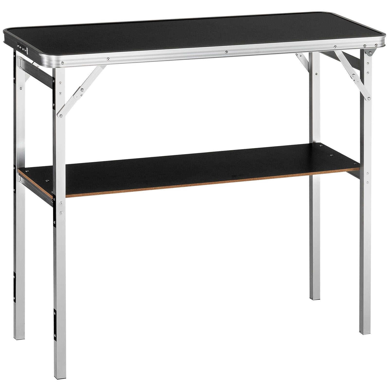 Folding Portable Bar Table, Tradeshow Podium Table for Indoor, Outdoor, Party, Picnic, Exhibition, Includes Carrying Case, Storage Shelf and  Black Skirt, 38.39" x 15.16" x 34.25"